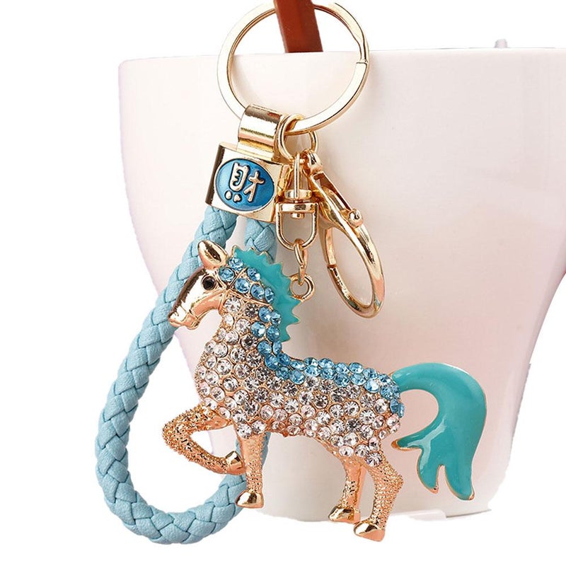 Lucky Charm Rhinestone-Studded Zodiac Horse Car Keychain, Cute Bag Pendant, Cartoon Animal Keychain Wholesale